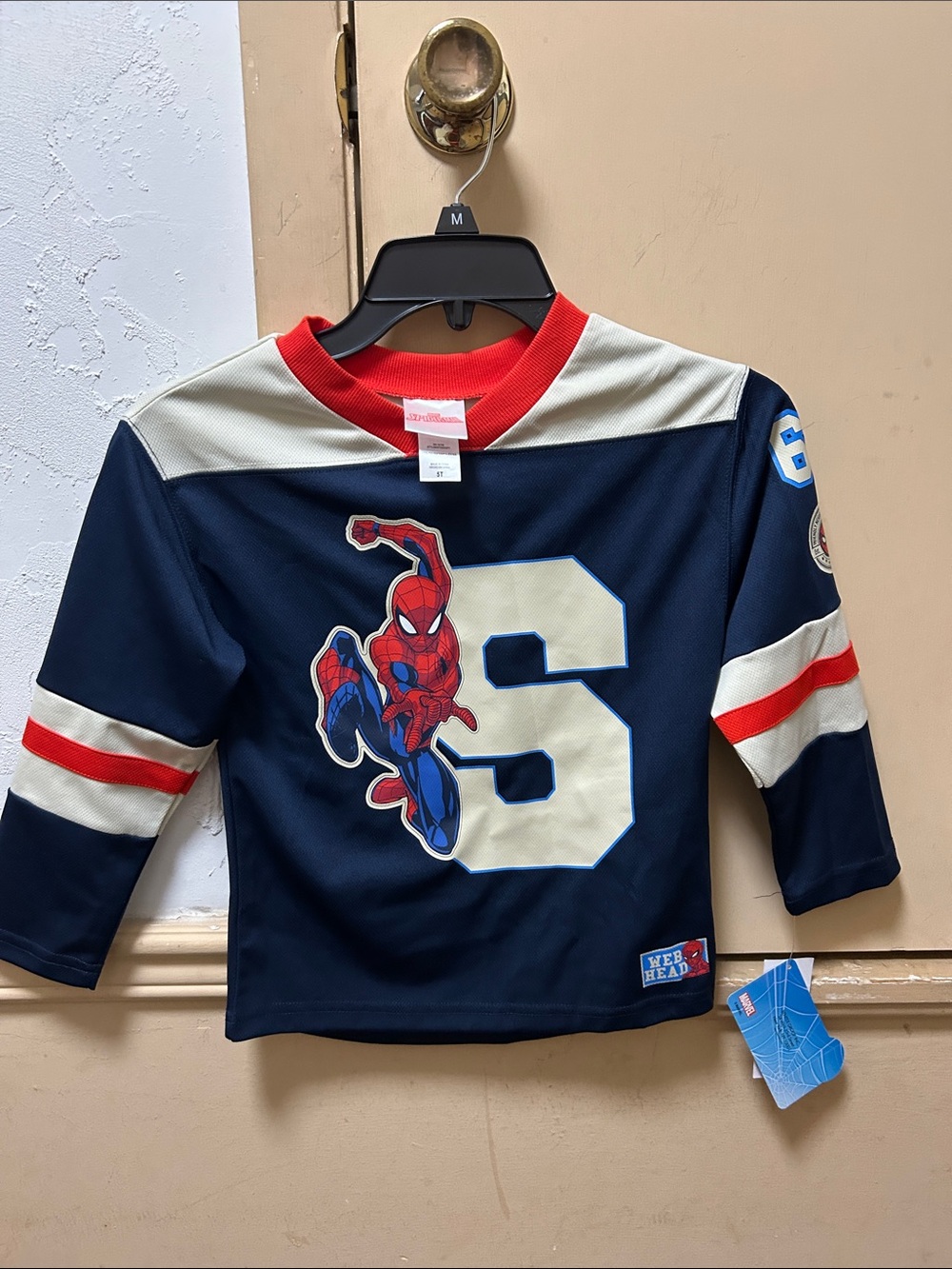NWT Marvel Spider-Man Boys Licensed 
Navy, Long-Sleeve Jockey Jersey.